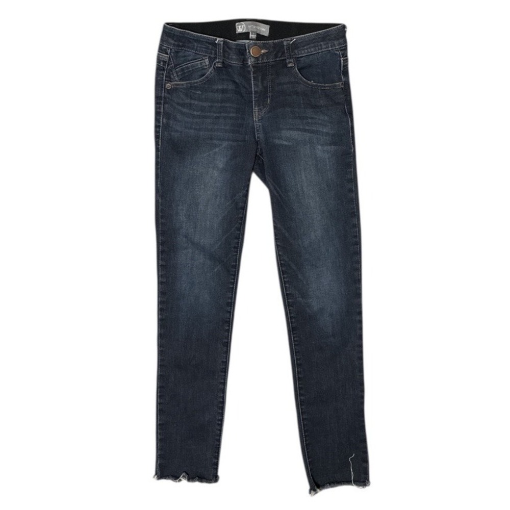 Wit & Wisdom Women's Size 2 Dark Wash Stretch Jeans Elastic Waistband Frayed Hem